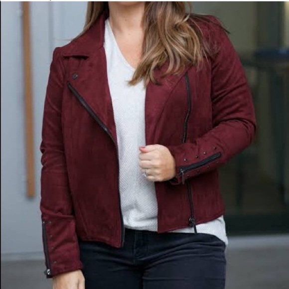 KUT Eveline Vegan Suede Moto Jacket Raisin Maroon Zip XS NWT - Picture 1 of 8